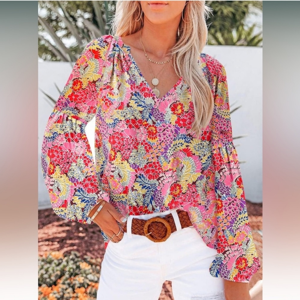 SHEWIN Boho Floral Long Sleeve Top NWOT - XL